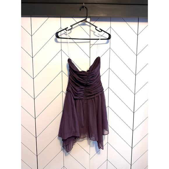 Mistress Rocks Womens Medium Purple Mesh Ruched Handkerchief Asymmetrical Dress - Picture 7 of 8